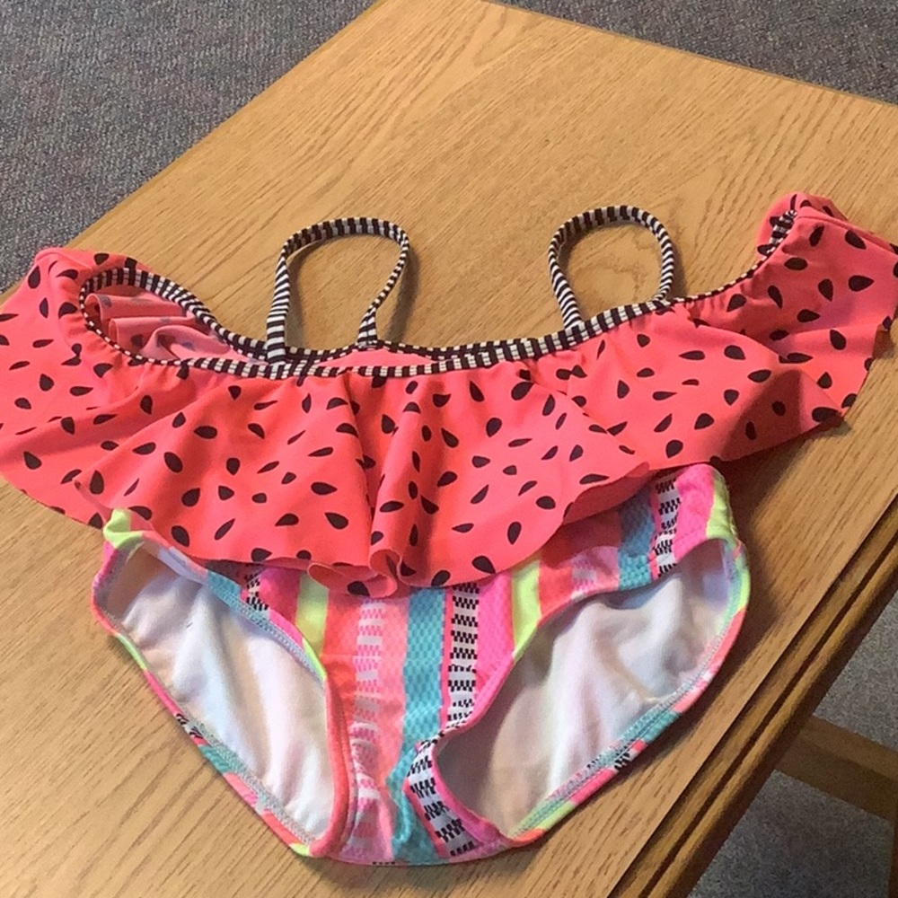 CAT & JACK bikini pink blue vibrant colors polkadots size M 7/8 girls